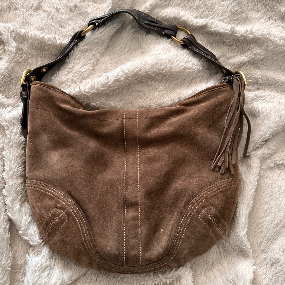 Brown suede Coach bag